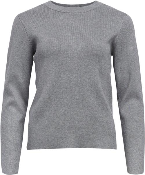 Se Object Objester SLI L/S Knit Pullover Noos Kvinde Medium Grey Melange/col Toppe Slim Fit Str S - hos Magasin ved Magasin