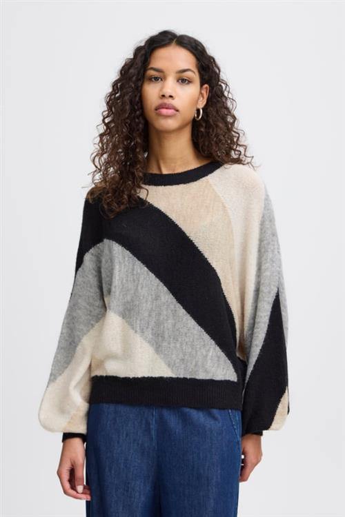 ICHI Ihkamara LS Short2 Kvinde Black Striped Sweaters Str XS - hos Magasin