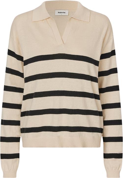 Modström Ivorymd Stripe Vneck Kvinde Black Summer Sand Stripe Sweaters Str XS - hos Magasin