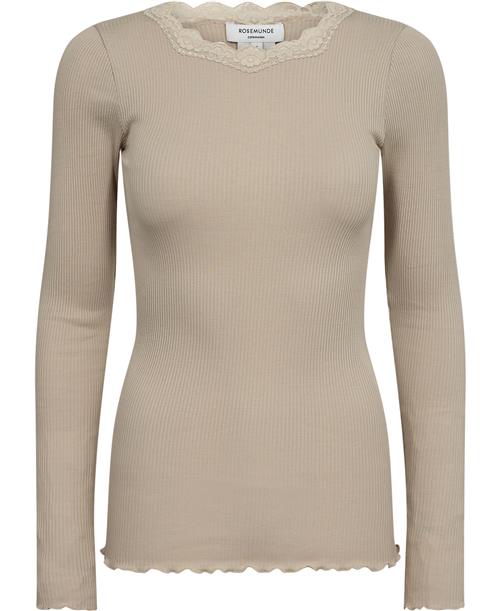 Rosemunde Organic Tshirt w/ Lace Kvinde Silver Lining Kortærmede T-shirts Str L - Bomuld hos Magasin