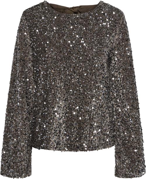 Se Pieces Pckam LS Deep Back BOW TOP BC Kvinde Morel/silver Sequins Toppe Relaxed Fit Str L - Polyester hos Magasin ved Magasin