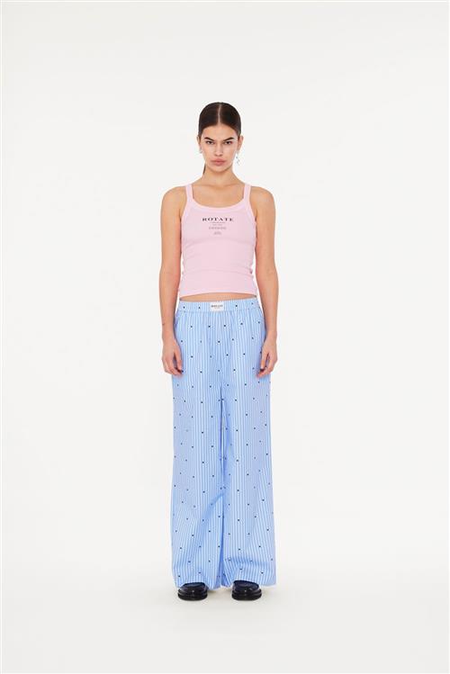 ROTATE Birger Christensen Highwaisted Pants Kvinde Blue Logo Stripe + Serenity Comb. Bukser Med Brede Ben Str L - hos Magasin