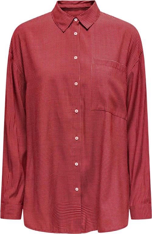 ONLY Onlmaggie L/S Check Shirt WVN Kvinde Racing Red/white Langærmede Skjorter Str XS - hos Magasin