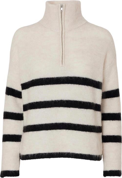 Se Selected Femme Slfmaline LS Knit Half ZIP Noos Kvinde Birch/black Rullekraver Str L - hos Magasin ved Magasin