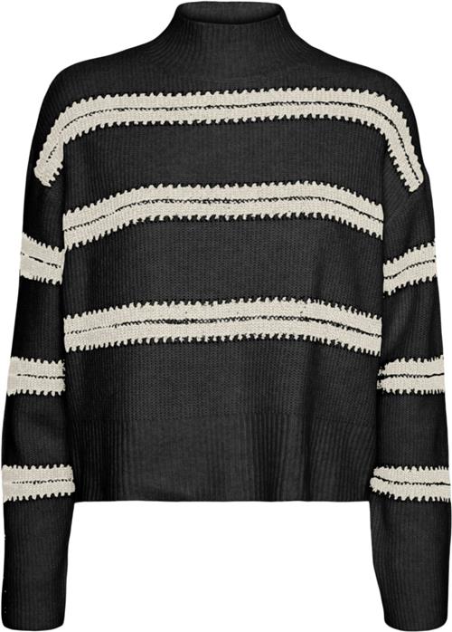 Vero Moda Vmdazzle LS Highneck Pullover GA BO Kvinde Black/w. Birch Sweaters Str XL - hos Magasin