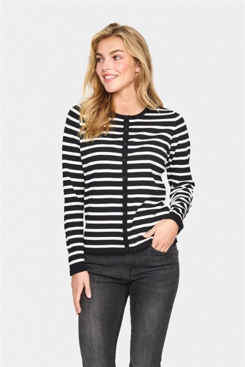 Saint Tropez Milasz Striped Cardigan Kvinde Black Mila Stripe Cardigans Regular Fit Str XS - hos Magasin