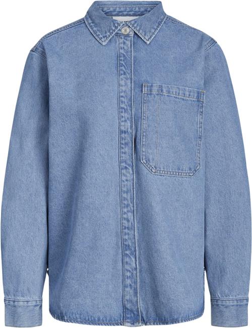 JJXX Jxjama RLX LS Overshirt AW DNM SN Kvinde Medium Blue Denim Langærmede Skjorter Relaxed Fit Str XS - Denim hos Magasin