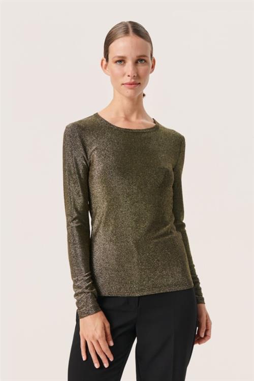 Soaked in Luxury Slskylara Round Neck LS Kvinde Gold Langærmede T-shirts Slim Fit Str XS - hos Magasin