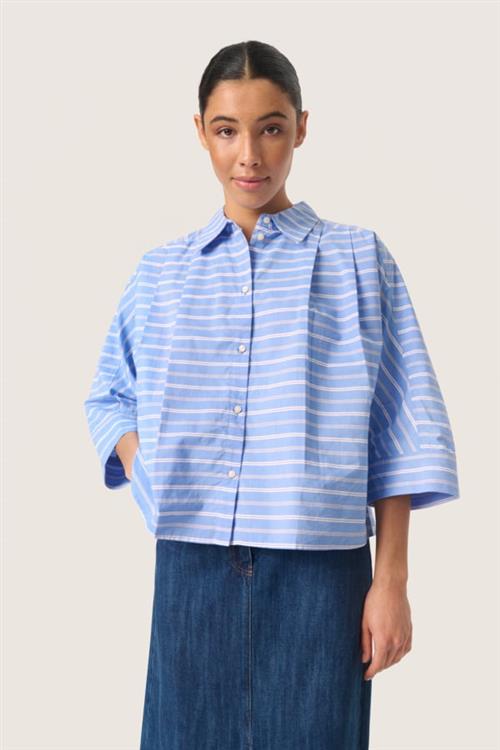 Soaked in Luxury Slmerona Shirt Kvinde Blue And White Stripe Kortærmede Skjorter Str XL - hos Magasin