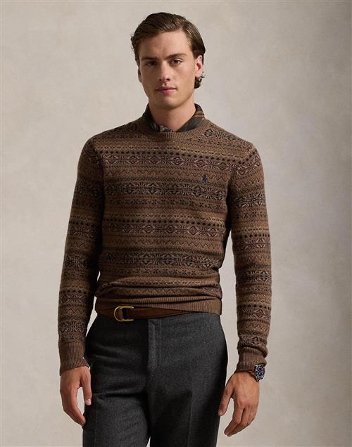 Se Polo Ralph Lauren 2/175 Wool Rws-lsl-plo Mand Camel Combo Sweaters Str L - hos Magasin ved Magasin