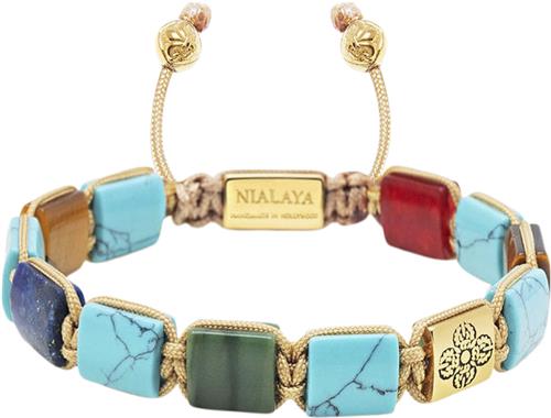 Nialaya The Dorje Flatbead Collection Turquoise, Blue Lapis, Red Jade, Brown M - Armbånd hos Magasin