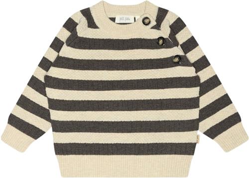 PETIT PIAO Oneck Knit Light Sweater Kvinde Dark Oak/off Whit Cardigans Str 92 cm - Bomuld hos Magasin