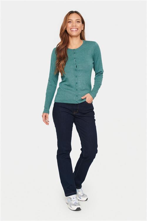 Saint Tropez A8661, Milasz Rneck Cardigan Kvinde Sagebrush Green Melange Cardigans Classic Fit Str XL - hos Magasin