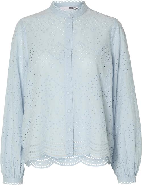 Selected Femme Slftatiana L/S Embr Shirt Noos Kvinde Blå Langærmede Skjorter Regular Fit Str 42 - hos Magasin