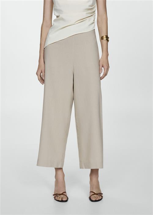 MANGO Wideleg Linen Trousers Kvinde Light Beige Bukser Str L - hos Magasin