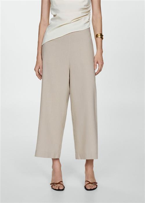 MANGO Wideleg Linen Trousers Kvinde Light Beige Bukser Str M - hos Magasin