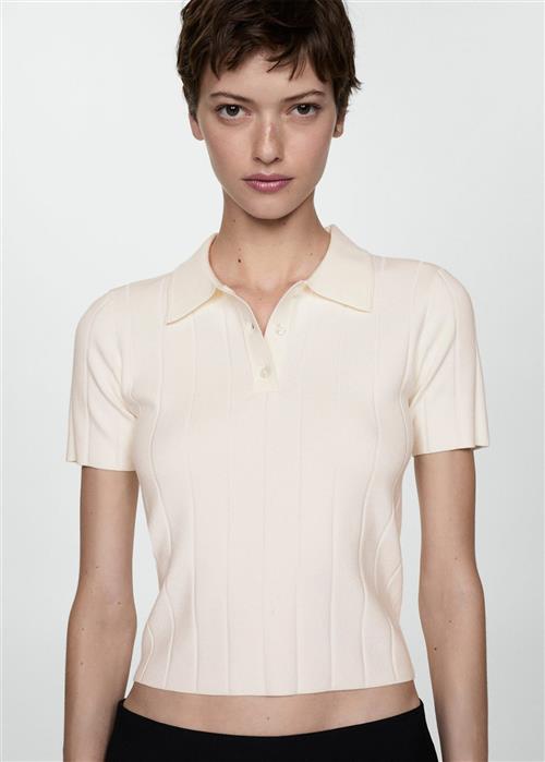 MANGO Poloneck T-shirt Kvinde Light Beige Kortærmet Strik Str M - hos Magasin