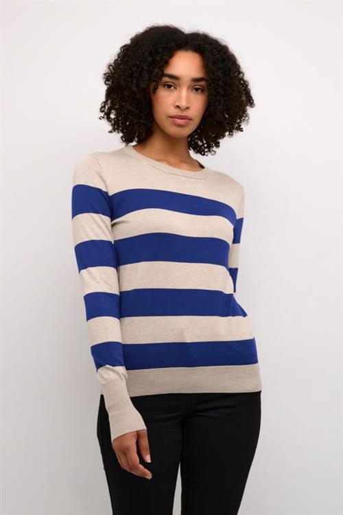 Kaffe Kalizza Striped Knit Pullover Kvinde Blue/feather Gray Mel. Stripe Langærmede Bluser Str M - hos Magasin