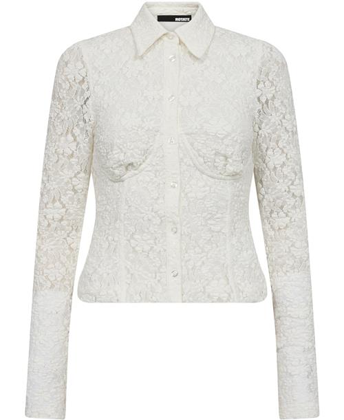 ROTATE Birger Christensen Lace Fitted Shirt Kvinde Bright White Langærmede Bluser Str 44 - hos Magasin