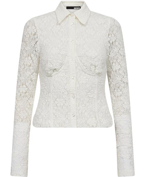 ROTATE Birger Christensen Lace Fitted Shirt Kvinde Bright White Langærmede Bluser Str 34 - hos Magasin