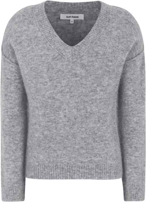 Soft Rebels Srallison Vneck Knit Kvinde Medium Grey Melange Sweaters Str XS - Uld hos Magasin