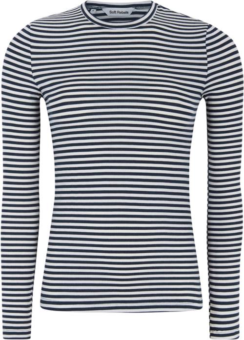 Soft Rebels Srfenja Stripe Oneck Top Kvinde Total Eclipse Langærmede T-shirts Slim Fit Str L - hos Magasin