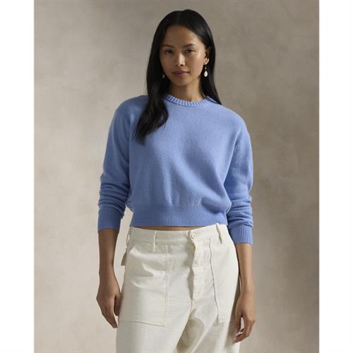 Se Polo Ralph Lauren Woolblend Cropped Crewneck Sweater Kvinde New Litchfield Blue Sweaters Str XS - hos Magasin ved Magasin