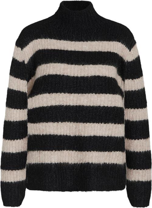 Bruuns Bazaar Syringabbtika Knit Kvinde Black/beige Strip Sweaters Str XS - Akryl hos Magasin