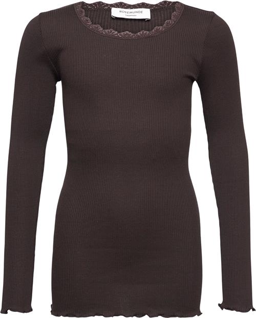 Rosemunde Silk Tshirt w/ Lace Str 12 år - Dark Espresso Langærmede T-shirts hos Magasin