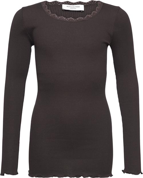 Rosemunde Silk Tshirt w/ Lace Str 10 år - Dark Espresso Langærmede T-shirts hos Magasin