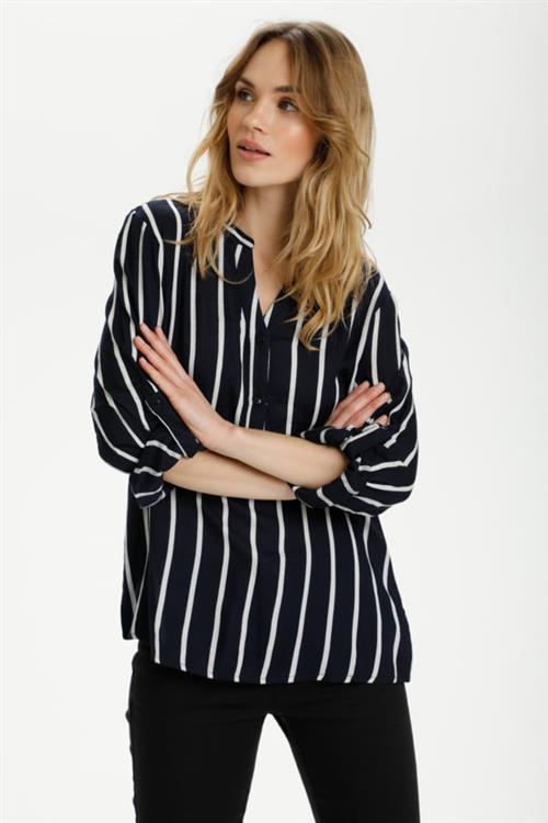 Kaffe Kastridy Blouse Kvinde Midnight Marine/chalk Langærmede Bluser Str 44 - hos Magasin