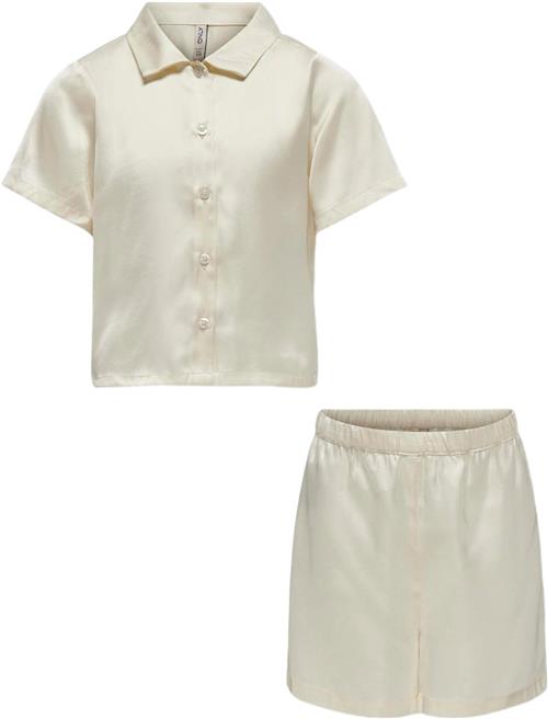 ONLY Kogsarah Short Satin Nightwear SET Str 134 - Birch Nattøj hos Magasin