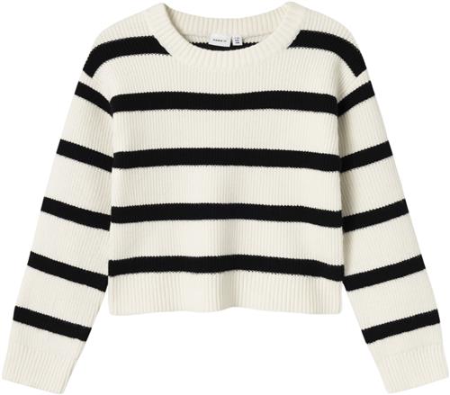 Se Name It Nkfnilla LS Short Knit Str 146/152 - Jet Stream/w. Black Stripes Strik hos Magasin ved Magasin