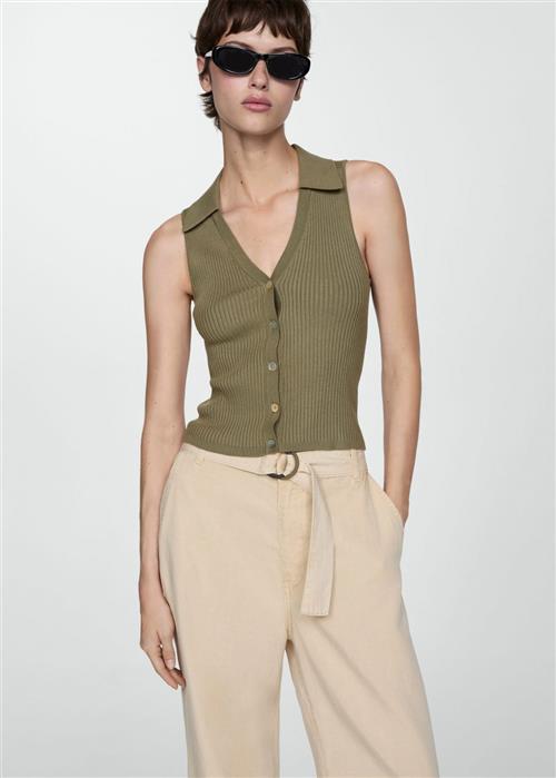 MANGO Buttoned Knit top Kvinde Beige - Khaki Tanktoppe Str L - hos Magasin