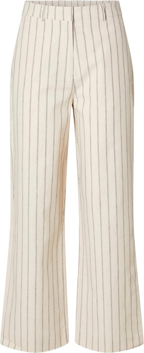 Se Selected Femme Slfhilda HW Wide Pant PIN Stripe Kvinde Sandshell/pin Stripe Bukser Med Brede Ben Str 42 - hos Magasin ved Magasin