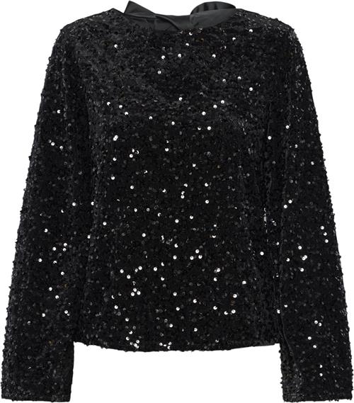 Pieces Pckam LS Deep Back BOW TOP BC Kvinde Striber/tern Toppe Relaxed Fit Str XS - Polyester hos Magasin