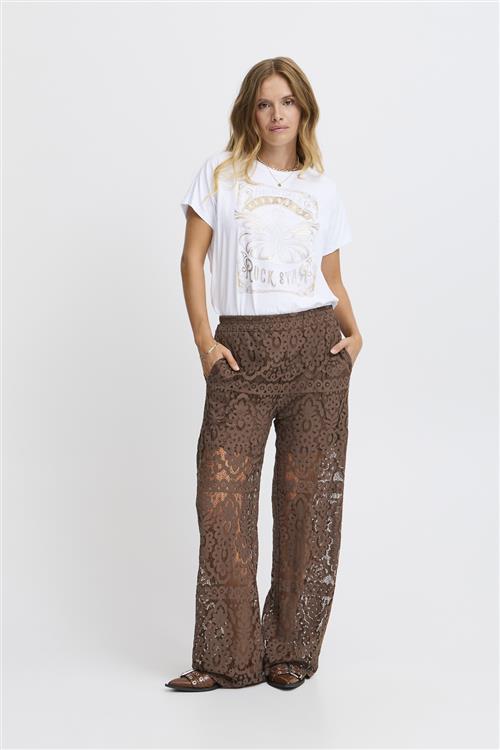 Sorbet Sbceleste Lace Pant Kvinde Chocolate Brown Bukser Med Brede Ben Str S/M - hos Magasin