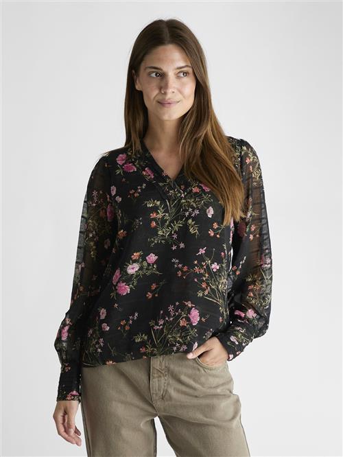 Neo Noir Mahra Flower Print Blouse Kvinde Black Langærmede Bluser Str 42 - hos Magasin