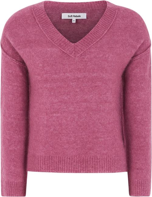 Soft Rebels Srallison Vneck Knit Kvinde Rose Wine Melange Sweaters Str XS - Uld hos Magasin