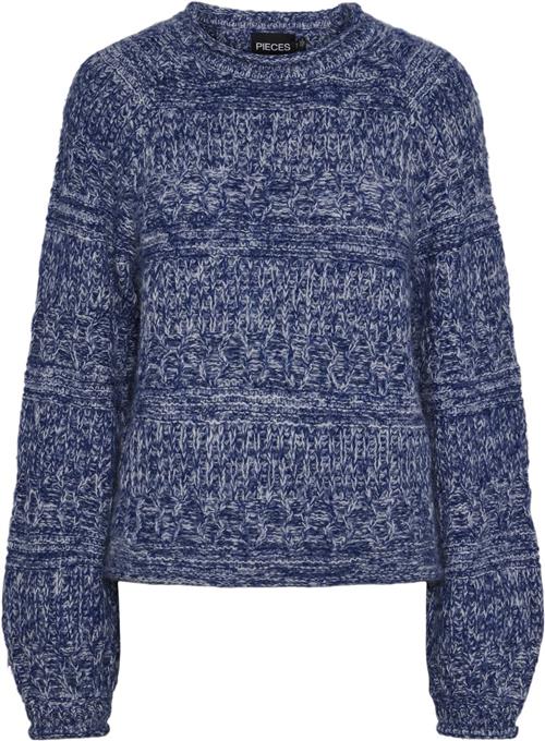 Pieces Pcnuella LS Oneck Knit BC Kvinde Bellwether Blue/cdan Yarn Mixed Sweaters Str S - hos Magasin