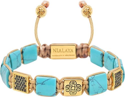 Nialaya The Dorje Flatbead Collection Turquoise and Gold Plated L - Armbånd hos Magasin