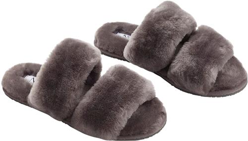 NATURES Collection Slippers Straps (of 100 New Zealand Sheepskin) Dark Grey Kvinde Dark Grey Hjemmesko Str 39 - hos Magasin