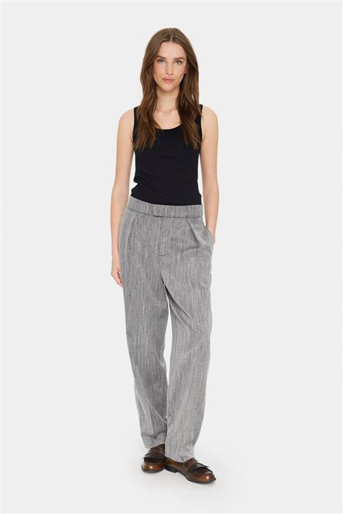 Saint Tropez Glendasz Pants Kvinde Mist Grey Melange Bukser Med Brede Ben Regular Fit Str M - hos Magasin