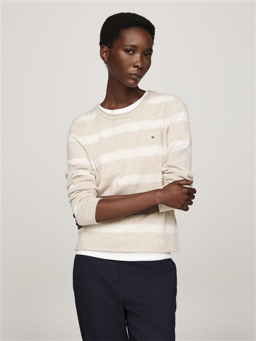 Tommy Hilfiger Soft Wool CNK LS Sweater Kvinde Classic Beige Htr/ivory Petal Htr Langærmede Bluser Str XS - hos Magasin