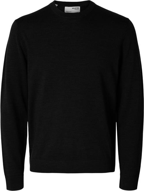 Se Selected Homme Slhtray LS Knit Merino Crew Neck NO Mand Sort Sweaters Regular Fit Str S Merino - hos Magasin ved Magasin