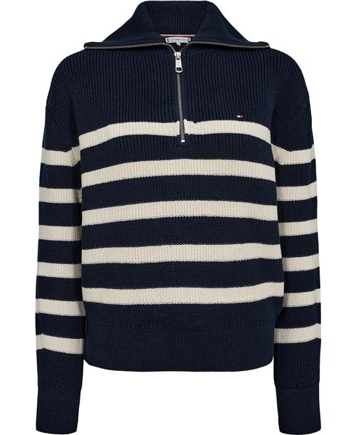 Tommy Hilfiger CO Cardi Stitch 1/2 ZIP LS SWT Kvinde Desert Sky/ivory Petal Stripe Sweaters Str XL - hos Magasin