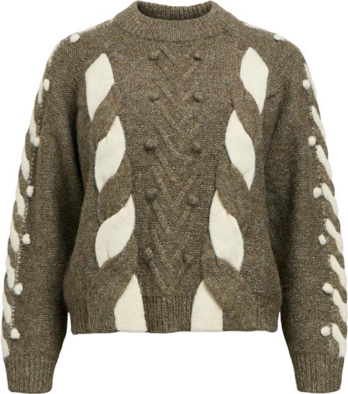 Object Objravi RE L/S Knit Pullover CC1 AW Kvinde Morel/mel. + White Sand Contrast Toppe Str L - hos Magasin