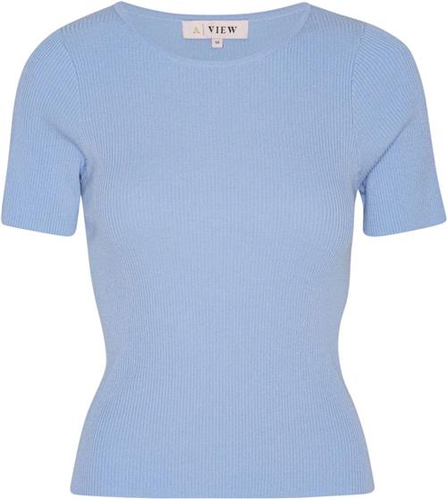 Se A-VIEW Rib Knit Short Sleeve top Kvinde Light Blue Kortærmet Strik Tight Fit Str XS - hos Magasin ved Magasin