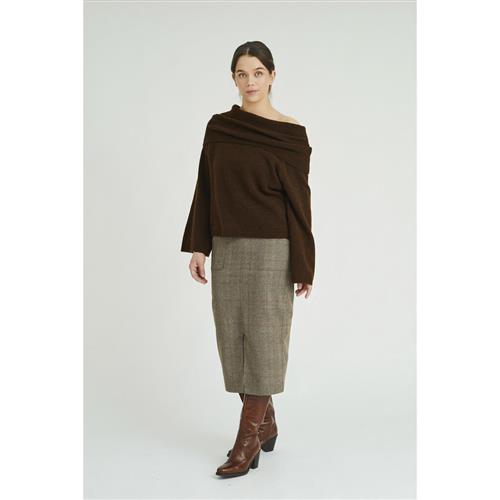 A-VIEW Penny Offshoulder Knit Blouse Kvinde Brown Sweaters Str L - hos Magasin