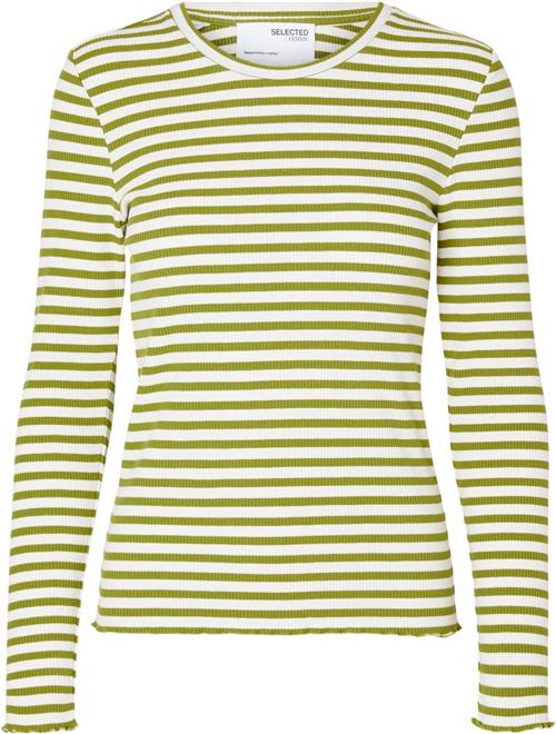 Selected Femme Slfanna LS Crew Neck TEE STR Noos Kvinde Cardamom Seed/w Snow White Stripes Langærmede T-shirts Regular Fit Str XS - hos Magasin